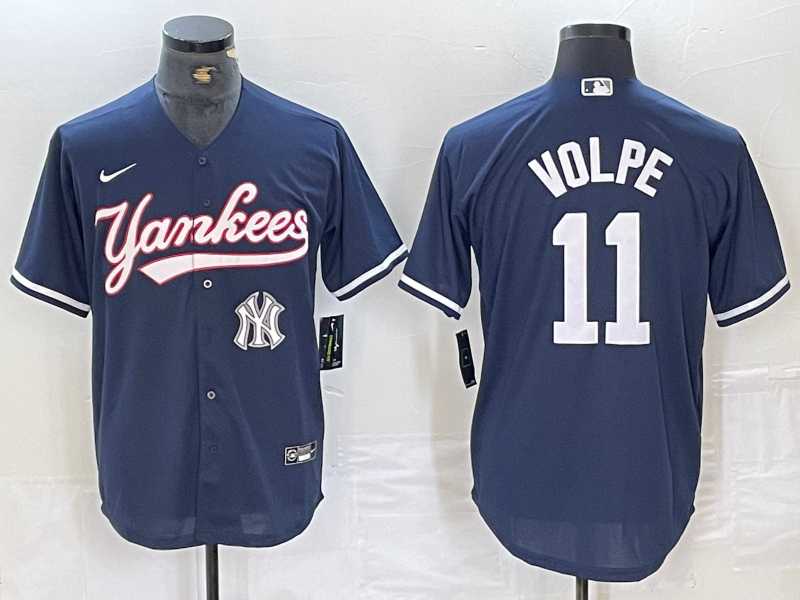 Mens New York Yankees #11 Anthony Volpe Navy With Patch Cool Base Stitched Baseball Jersey->new york yankees->MLB Jersey